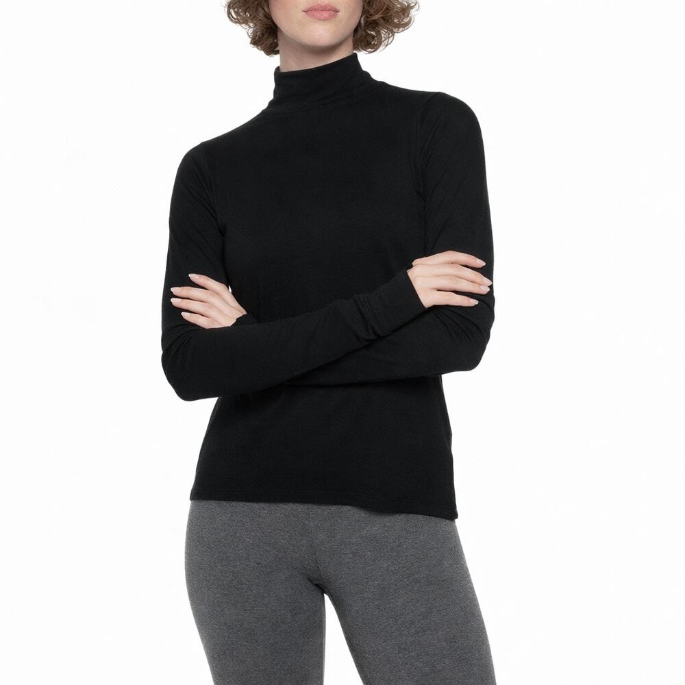 Wicked Wool Mock Neck Base Layer Shirt Merino Blend Womens Sz Medium Solid Black